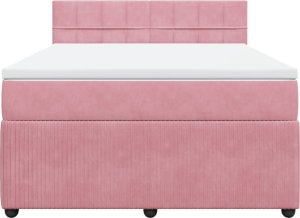 vidaXL Łóżko kontynentalne z materacem, różowe, 160x200 cm, aksamit 4