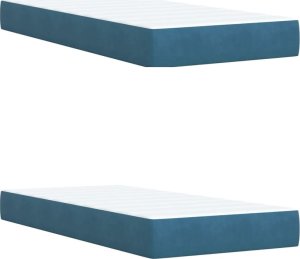 vidaXL vidaXL Łóżko kontynentalne z materacem, niebieskie, aksamit, 200x200cm 7