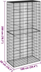 vidaXL Kosz gabionowy z pokrywą, 100x50x200 cm, galwanizowane żelazo 7