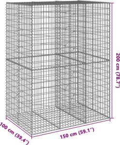 vidaXL vidaXL Kosz gabionowy z pokrywą, 150x100x200 cm, galwanizowane żelazo 7