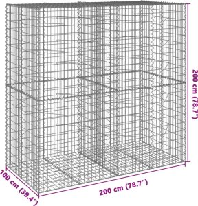 vidaXL vidaXL Kosz gabionowy z pokrywą, 200x100x200 cm, galwanizowane żelazo 7