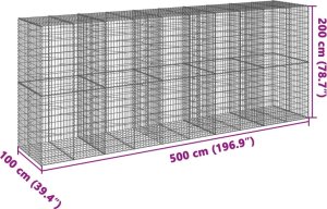 vidaXL Kosz gabionowy z pokrywą, 500x100x200 cm, galwanizowane żelazo 7