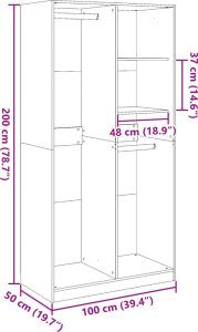 vidaXL vidaXL Szafa, dąb artisan, 100x50x200 cm, materiał drewnopochodny 10