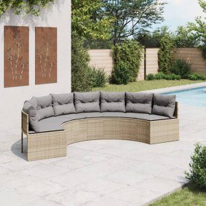 vidaXL vidaXL Sofa ogrodowa z poduszkami, półokrągła, beżowy rattan PE 1