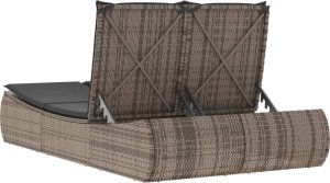 vidaXL vidaXL Podwójna leżanka z poduszkami, szara, polirattan 6