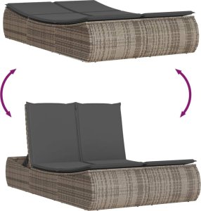 vidaXL vidaXL Podwójna leżanka z poduszkami, szara, polirattan 7