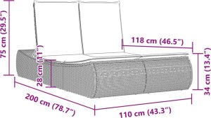 vidaXL vidaXL Podwójna leżanka z poduszkami, szara, polirattan 9