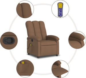vidaXL vidaXL Rozkładany fotel masujący, brązowy, obity tkaniną 8