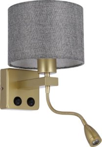 Kinkiet Candellux Polo Lampa Kinkiet Złoty 1X40W E27 + 2W Led Abażur Okrągły Szary 1