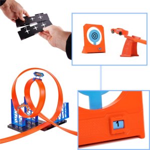 KIK Tor samochodowy szybki wyrzutnia pętla skocznia z tarczą licznikiem 2 autka 3