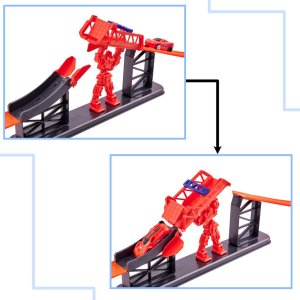KIK Tor samochodowy szybki wyrzutnia pętla skocznia z tarczą licznikiem 2 autka 7