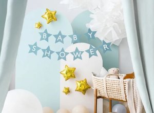 KIK Baner napis na baby shower gwiazdki jasnoniebieskie 290cm x 16,5cm 2