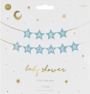 KIK Baner napis na baby shower gwiazdki jasnoniebieskie 290cm x 16,5cm 3