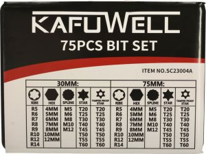 KIK KAFUWELL Bity końcówki do wkrętarki zestaw bitów krótkich i długich + 3 redukcje walizka 75el. 7