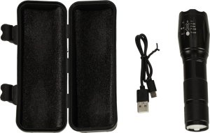 KIK Latarka taktyczna wojskowa 800 lumenów LED ZOOM mocna USB akumulator 8