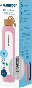 Wessper Szklana butelka z miarką motywacyjną B1 Borosilicate różowa 500 ml 3