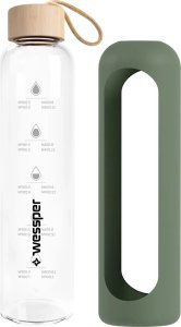 Wessper Wessper B1 Borosilicate 500 ml Szklana butelka na wodę z miarką motywacyjną z oliwkowym etui 4