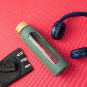 Wessper Wessper B1 Borosilicate 500 ml Szklana butelka na wodę z miarką motywacyjną z oliwkowym etui 6