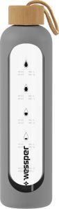 Wessper Szklana butelka z miarką motywacyjną B1 Borosilicate szara 500 ml 2