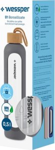 Wessper Szklana butelka z miarką motywacyjną B1 Borosilicate szara 500 ml 3