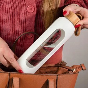 Wessper Wessper B1 Borosilicate 500 ml Szklana butelka na wodę z miarką motywacyjną z białym etui 6