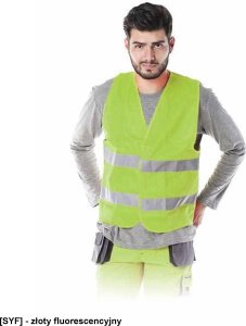 JHK KO - Kamizelka ostrzegawcza z dwoma poziomymi paskami odblaskowymi - złoty fluorescencyjny 2XL 2