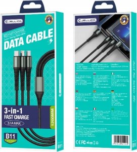 Kabel USB Jellico USB-A - USB-C + microUSB + Lightning 1.2 m Czarny (GSMA0236) 3