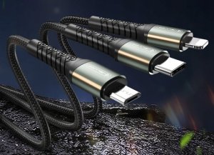 Kabel USB Jellico USB-A - USB-C + microUSB + Lightning 1.2 m Czarny (GSMA0236) 6