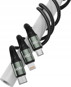 Kabel USB Jellico USB-A - USB-C + microUSB + Lightning 1.2 m Czarny (GSMA0236) 10