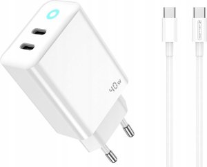 Ładowarka Jellico JELLICO ładowarka sieciowa EU19 GaN PD 40W 2xUSB-C Biały   Kabel 2x USB - C 1