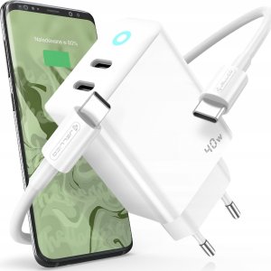Ładowarka Jellico JELLICO ładowarka sieciowa EU19 GaN PD 40W 2xUSB-C Biały   Kabel 2x USB - C 2