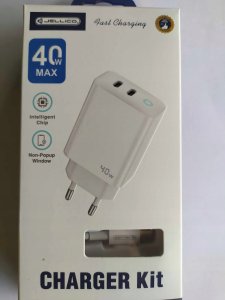 Ładowarka Jellico JELLICO ładowarka sieciowa EU19 GaN PD 40W 2xUSB-C Biały   Kabel 2x USB - C 10