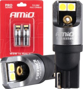 AMiO Żarówki led full canbus pro t10 w5w 4x3030 smd białe 12v 24v amio-03580 1