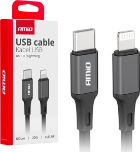 Kabel USB AMiO Kabel do ładowania usb-c - lightning iphone pd 20w 100cm fulllink amio-03904 1