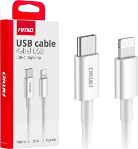 Kabel USB AMiO Kabel do ładowania usb-c - lightning iphone pd 20w 100cm fulllink amio-03898 1