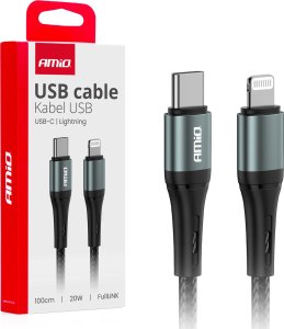 Kabel USB AMiO Kabel do ładowania usb-c - iphone lightning 20w 100cm amio-03916 1