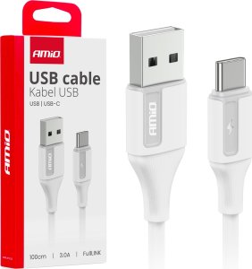 Kabel do ładowania samochodów AMiO Kabel do ładowania usb-a - usb-c 3a 100cm fulllink amio-03917 1