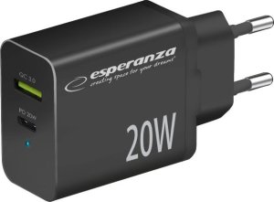 Ładowarka Esperanza EZC105K Esperanza ładowarka sieciowa 20w usb-c pd 20w / usb-a qc 3.0 18w czarna 1