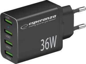 Ładowarka Esperanza EZC107K Esperanza ładowarka sieciowa 36w 4x usb-a qc 3.0 18w 1