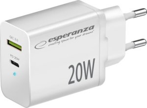 Ładowarka Esperanza EZC105W Esperanza ładowarka sieciowa 20w usb-c pd 20w / usb-a qc 3.0 18w biała 1