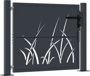 vidaXL Furtka ogrodowa, antracytowa, 105x80 cm, stal, motyw trawy 2