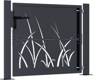 vidaXL Furtka ogrodowa, antracytowa, 105x80 cm, stal, motyw trawy 4
