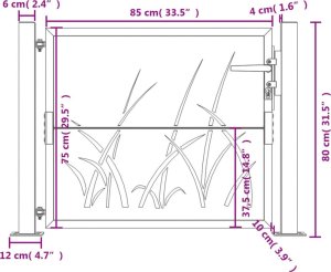 vidaXL Furtka ogrodowa, antracytowa, 105x80 cm, stal, motyw trawy 9