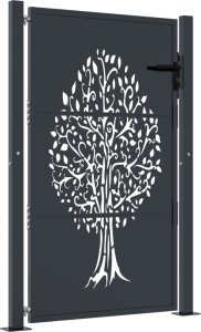 vidaXL Furtka ogrodowa, antracytowa, 105x130 cm, stal, motyw drzewa 2