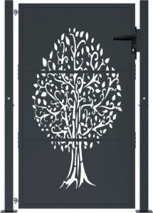 vidaXL Furtka ogrodowa, antracytowa, 105x130 cm, stal, motyw drzewa 3