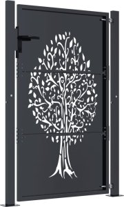 vidaXL Furtka ogrodowa, antracytowa, 105x130 cm, stal, motyw drzewa 4