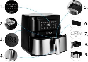 Frytkownica beztłuszczowa Yoer 4w1 Frytkownica BEZTŁUSZCZOWA Piekarnik GRILL Suszarka do grzybów, owoców, warzyw YOER 1700W + WI-FI - YOER Crispo AF01BK 3