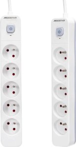 Aigostar  Francuski przedłużacz 5-gniazdowy z wyłącznikiem biało-szary 5m Francuski przedłużacz 5-gniazdowy z wyłącznikiem biało-szary 5m 2
