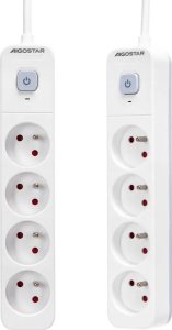 Aigostar  Francuski przedłużacz 4-gniazdowy z wyłącznikiem biało-szary Francuski przedłużacz 4-gniazdowy z wyłącznikiem biało-szary 2