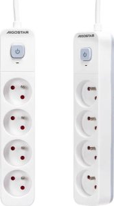 Aigostar  Francuski przedłużacz 4-gniazdowy z wyłącznikiem biało-szary 3m Francuski przedłużacz 4-gniazdowy z wyłącznikiem biało-szary 3m 2